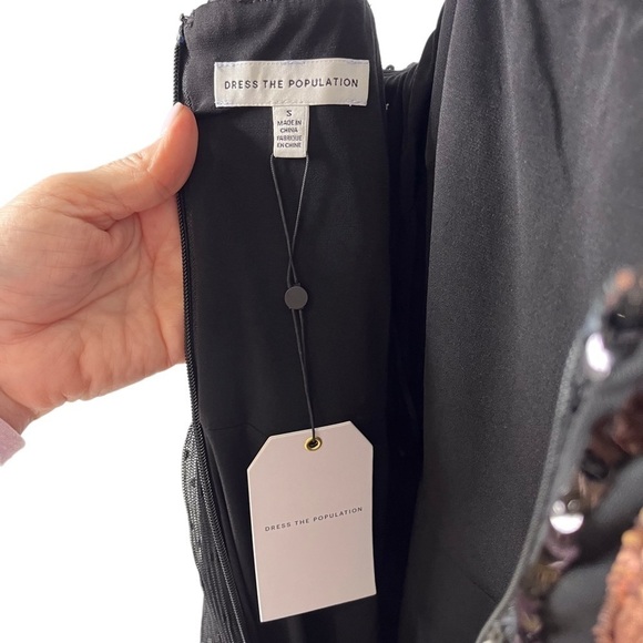 Dress The Population Kady Sequin Tiered Dress Black Size Small Wedding Guest - Picture 7 of 11